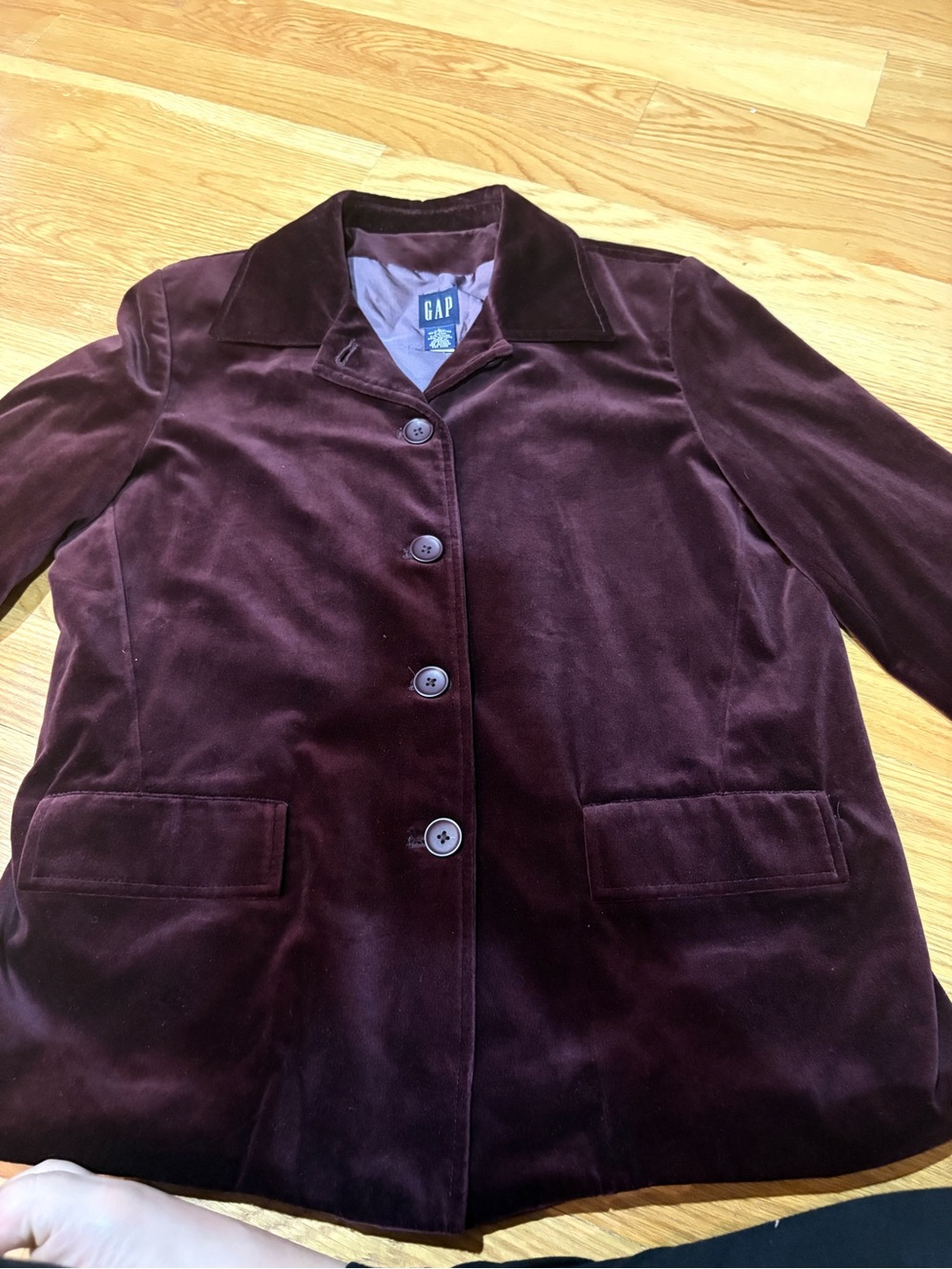 Vintage GAP Burgundy Velvet Blazer Jacket Women’s L Button Front Cotton Velvet